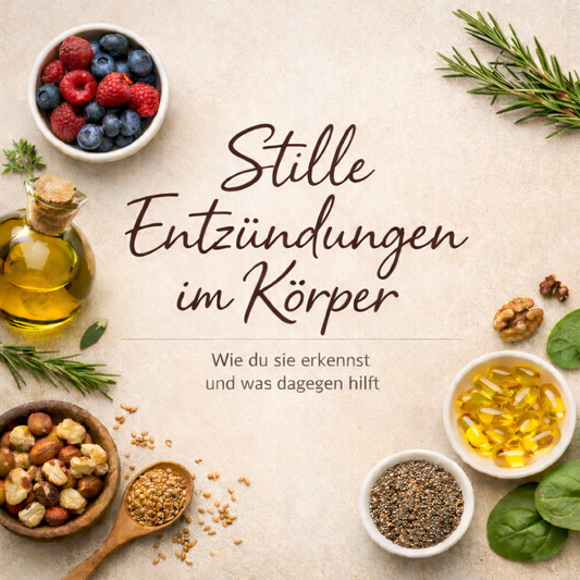 Lebensmittel für eine entzündungshemmende Ernährung, wie Beeren, Nüsse und Olivenöl